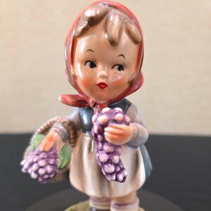 Vintage Girl Freckles Basket of Grapes Handkerchief Matte Porcelain Figurine